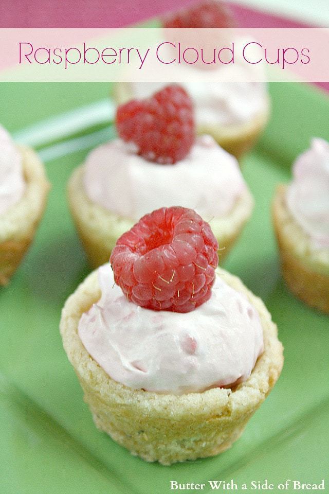 I found this recipe for Raspberry Cloud Cups a while ago, but the cookie dough originally listed in the recipe wasn't very good, so I swapped in my favorite Sugar Cookie recipe.  The results are amazing!