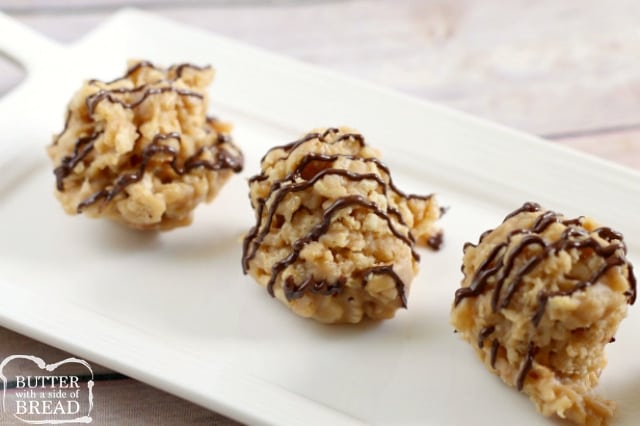 No Bake Peanut Butter Cookies are crunchy, sweet and full of flavor and they only take a few minutes start to finish to make!