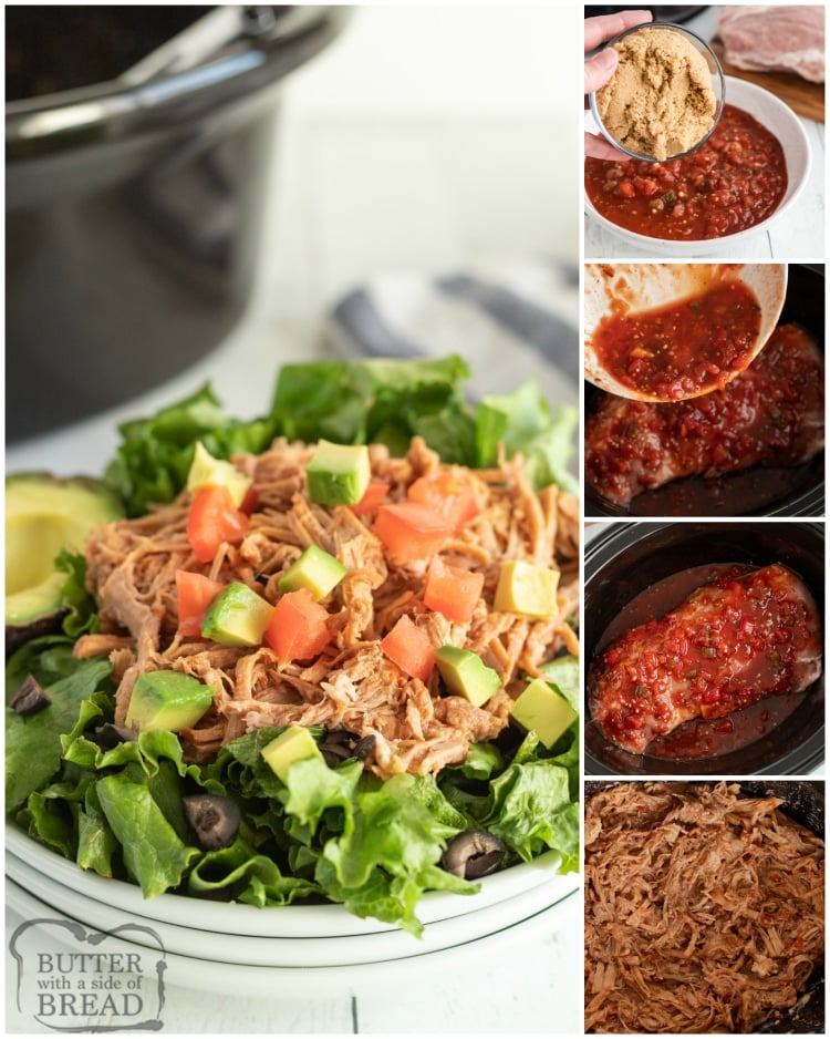 Easy Slow Cooker Sweet Pork requires just 3 ingredients and a slow cooker! Perfect crock pot pork recipe that only takes a few minutes of prep. Serve in tortillas, on a salad, or as a sandwich!