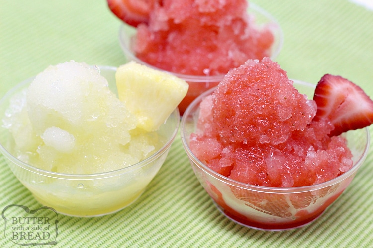 Homemade Fresh Fruit Shaved Ice is the perfect summer treat! Fresh fruit syrups are so much healthier than those store-bought syrups and you can make any flavor!