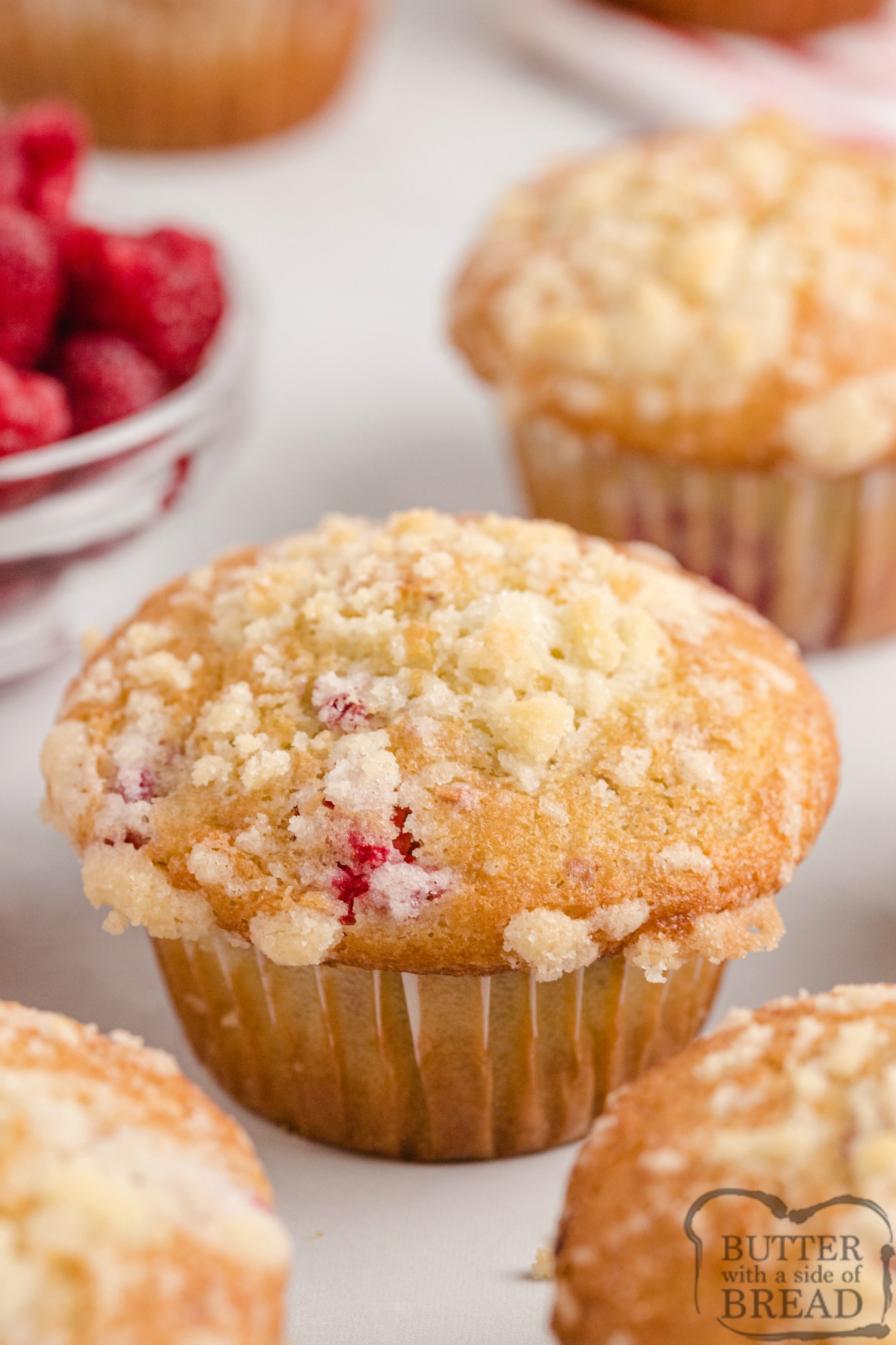 Lemon muffins with fresh raspberries