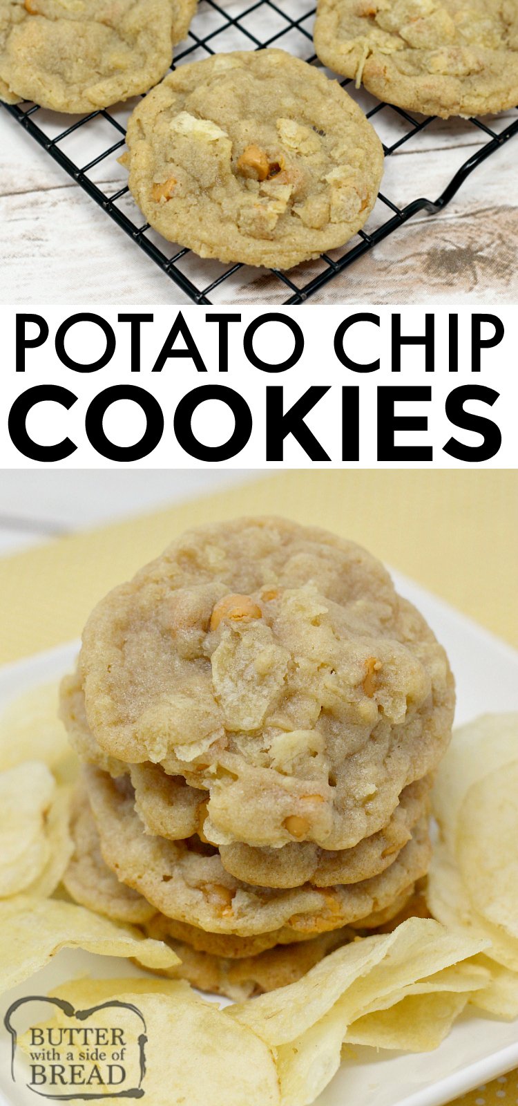 Potato Chip Cookies are the perfect combination of salty and sweet! Butterscotch chips and potato chips pair together so well in this potato chip cookie recipe!
