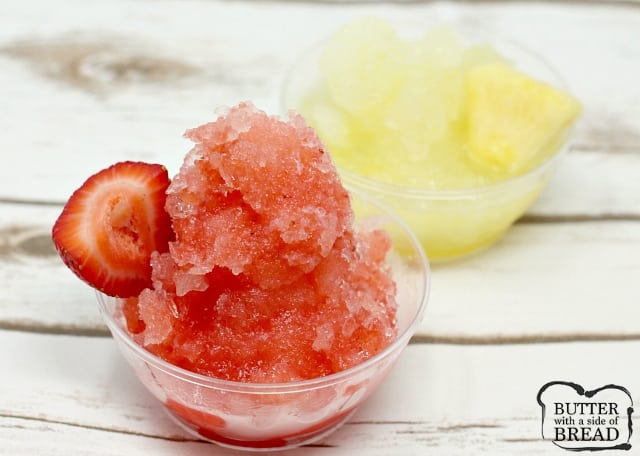 Homemade Fresh Fruit Shaved Ice is the perfect summer treat! Fresh fruit is so much healthier than those store-bought syrups and you can make any flavor!