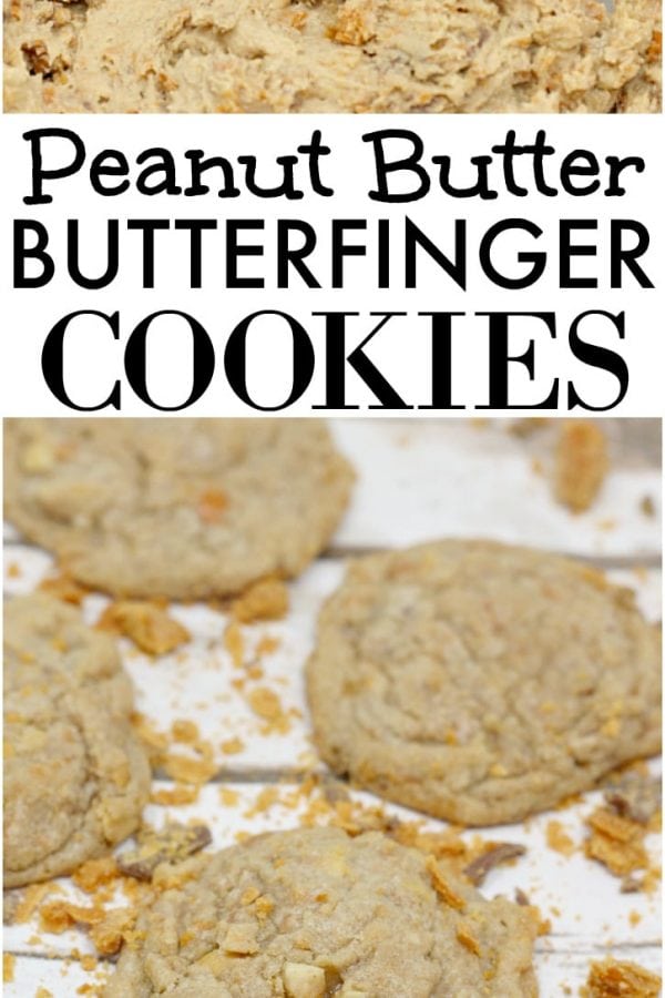Peanut Butter Butterfinger Cookies are amazingly soft and chewy and full of crunchy peanut butter and chunks of Butterfinger candy bars!