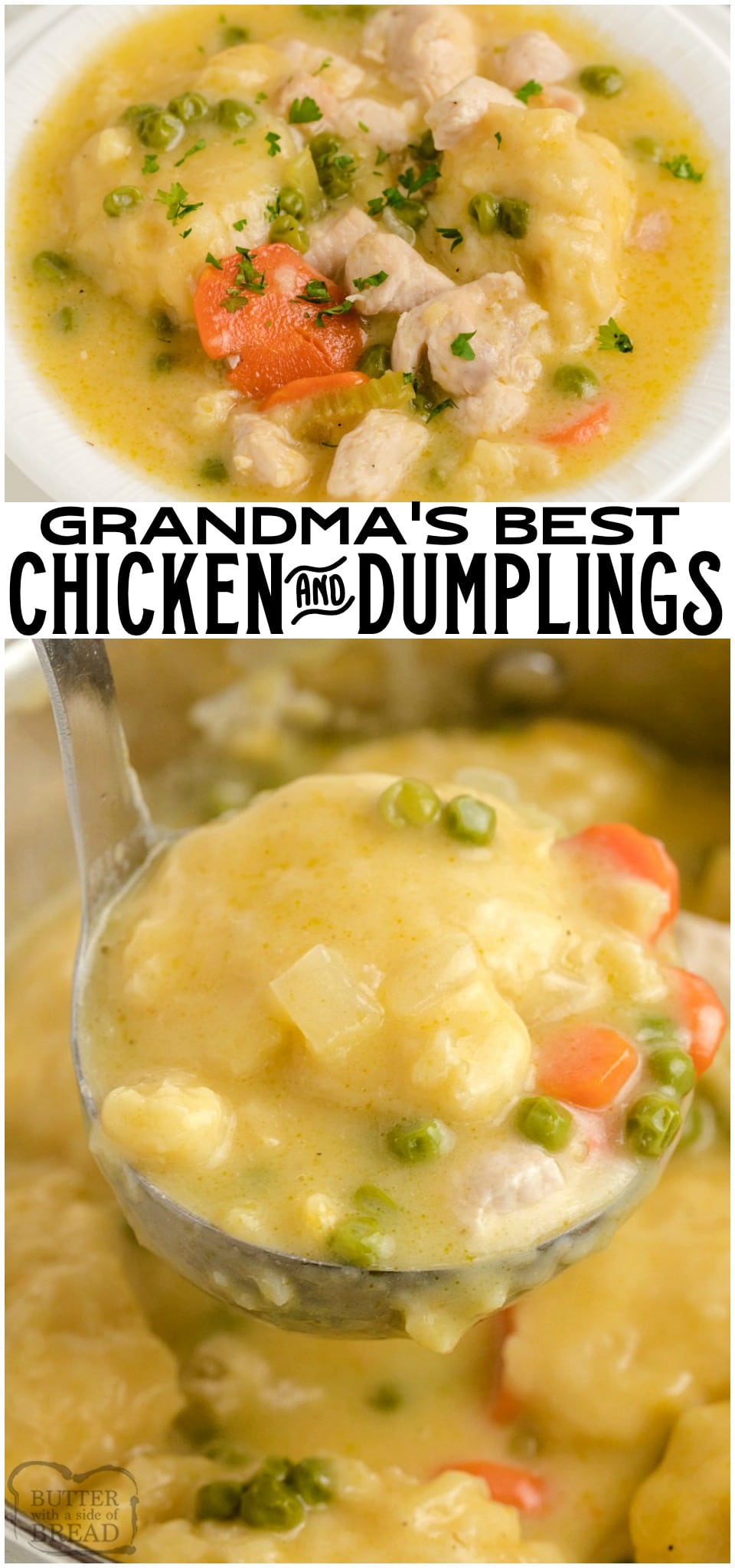 Chicken and Dumplings recipe made with juicy chicken, fresh vegetables and homemade biscuit dumplings. Seriously THE BEST homemade dumplings you've ever tasted. Simple tips to make the EASIEST chicken dumplings dinner ever.