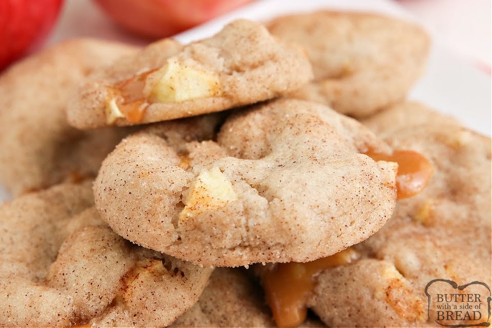 Caramel Apple Snickerdoodles combine the taste of your favorite cinnamon sugar cookie with the deliciousness of chewy caramel and fresh apples too! Soft, chewy and absolutely delicious! 
