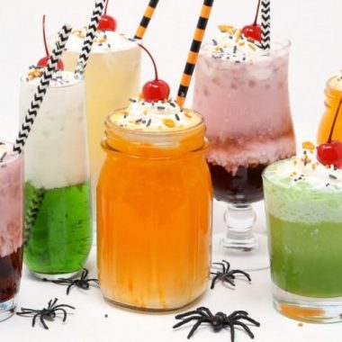 Halloween Cream Sodas made with sweet syrups, cream and club soda are a delicious & festive addition to any Halloween party!