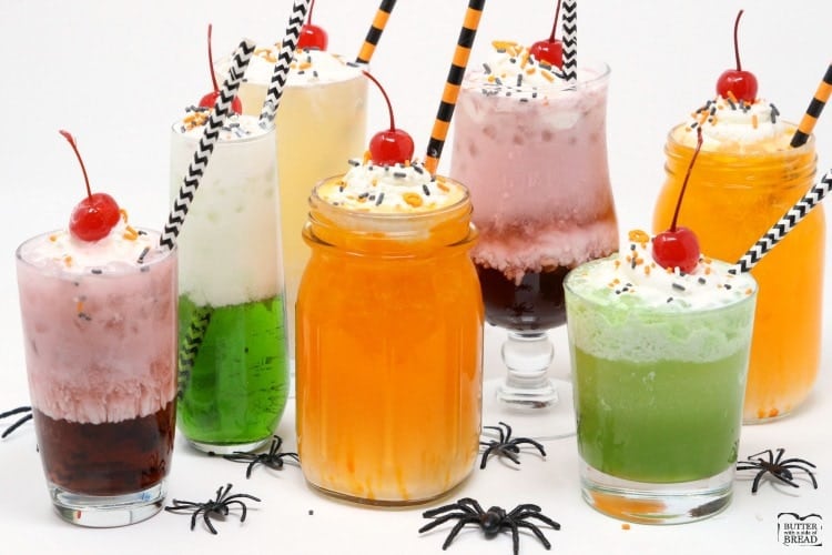 Halloween Cream Sodas made with sweet syrups, cream and club soda are a delicious & festive addition to any Halloween party!
