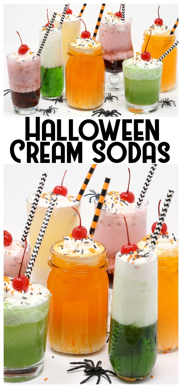Halloween Cream Sodas made with sweet syrups, cream and club soda are a delicious & festive addition to any Halloween party! Easy #Halloween #drink idea from Butter With A Side of Bread