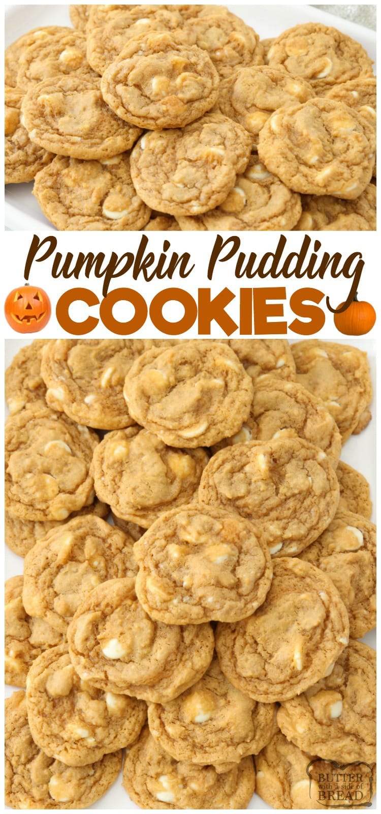 Pumpkin Pudding Cookies are soft, sweet & pumpkin spiced with pudding mix for the best flavor & texture. Easiest #pumpkin #cookies ever from Butter With A Side of Bread