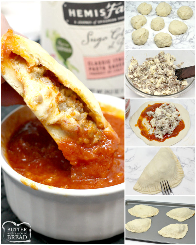 Cheesy Italian Sausage Calzones are made with a homemade pizza crust that is filled with parmesan, mozzarella, ricotta, marinara sauce and Italian sausage. These homemade calzones can be filled with any of your favorite meats and vegetables.