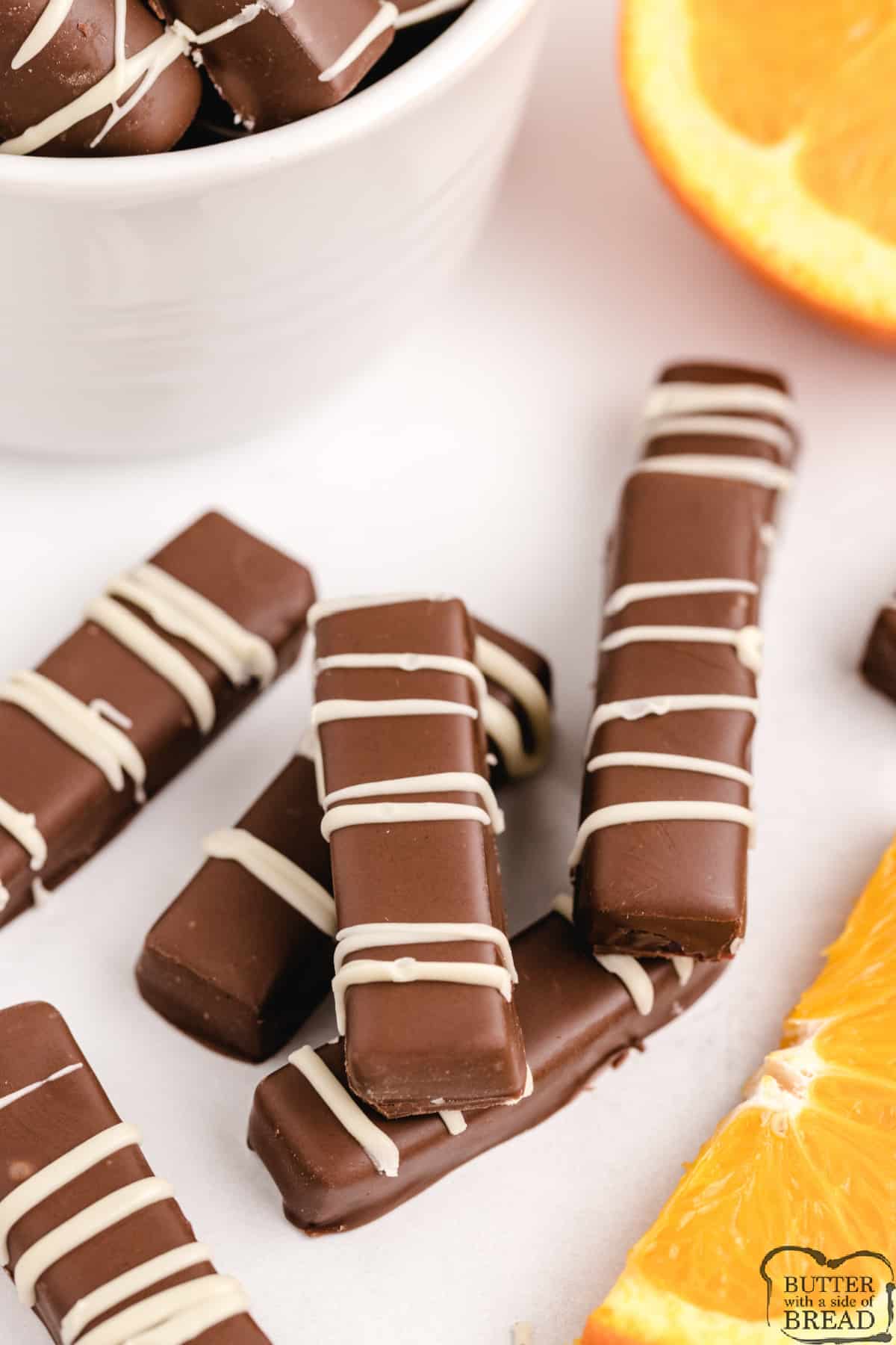 orange candy dipped in chocolate