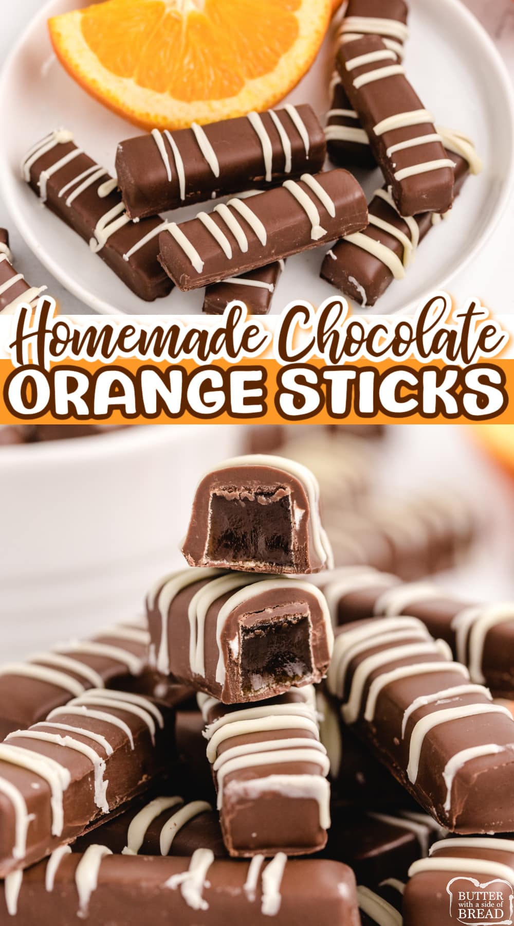 Homemade Chocolate Orange Sticks are made with a delicious orange jelly filling dipped in melted chocolate. Simple chocolate candy recipe that is so easy to make!