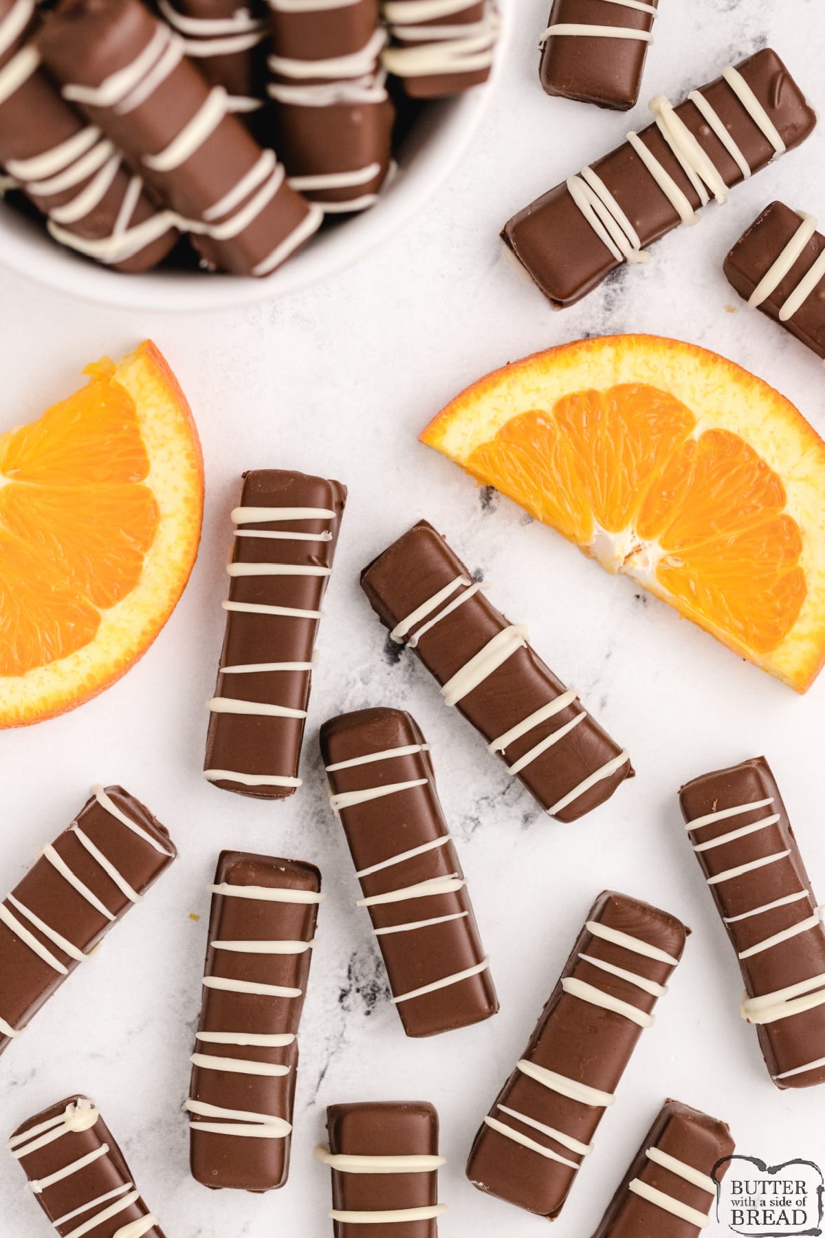 Jellied orange candy dipped in chocolate