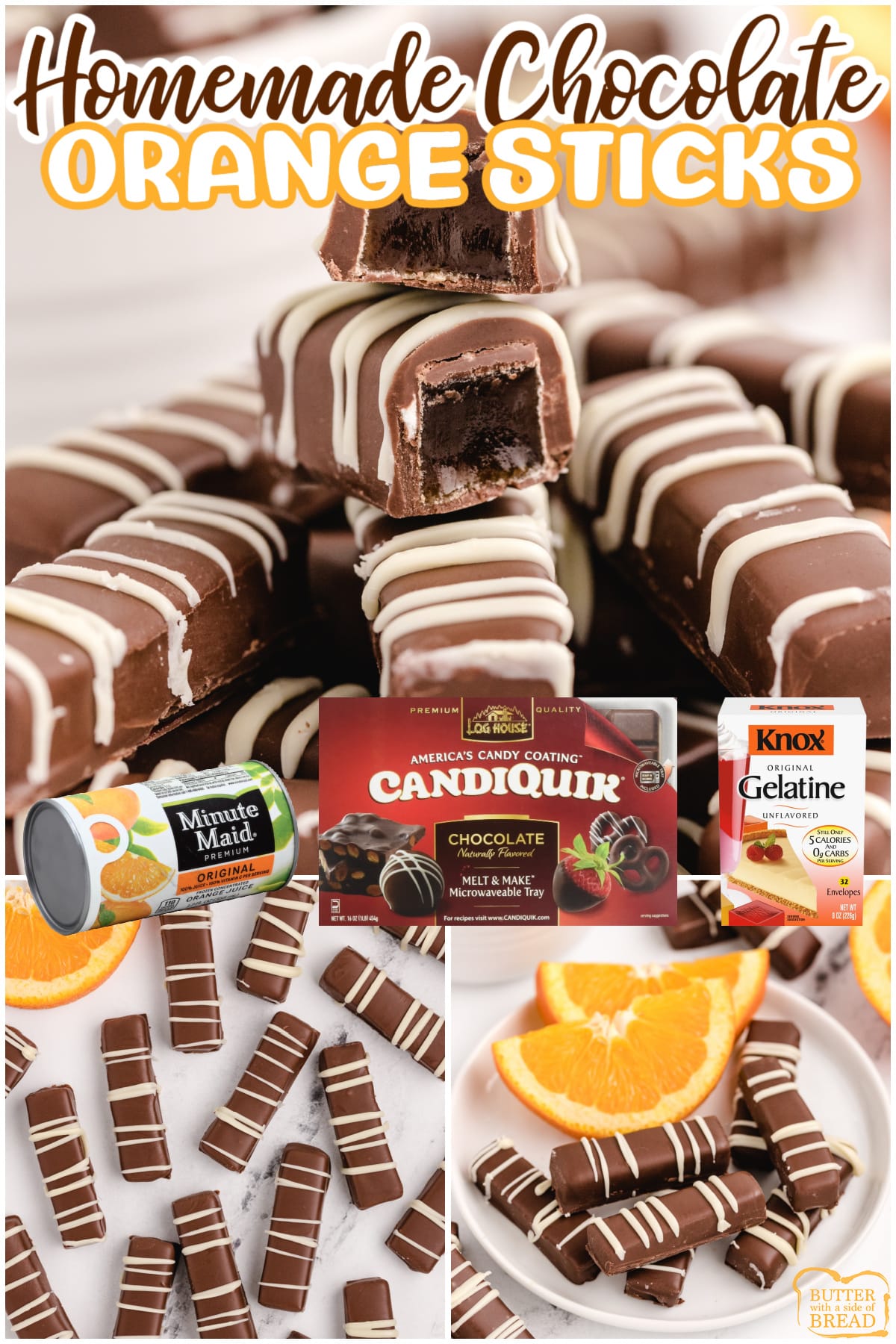 Homemade Chocolate Orange Sticks are made with a delicious orange jelly filling dipped in melted chocolate.  Simple chocolate candy recipe that is so easy to make! 