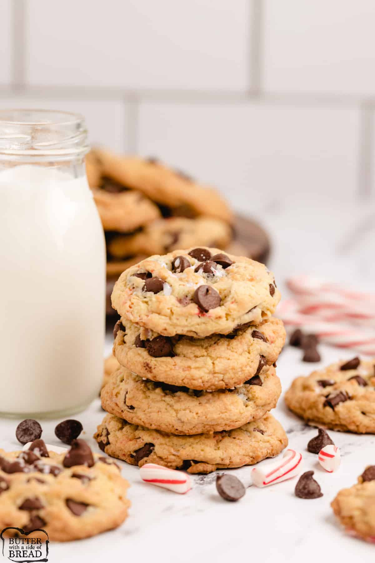 Chocolate chip cookies with crushed candy canes