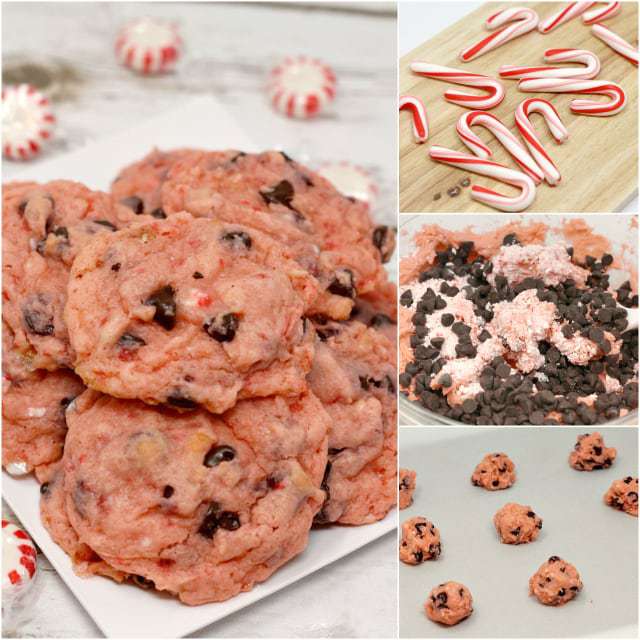 Peppermint Chocolate Chip Pudding Cookies are made with crushed candy canes, pudding mix, peppermint extract and chocolate chips - perfect for the holidays!