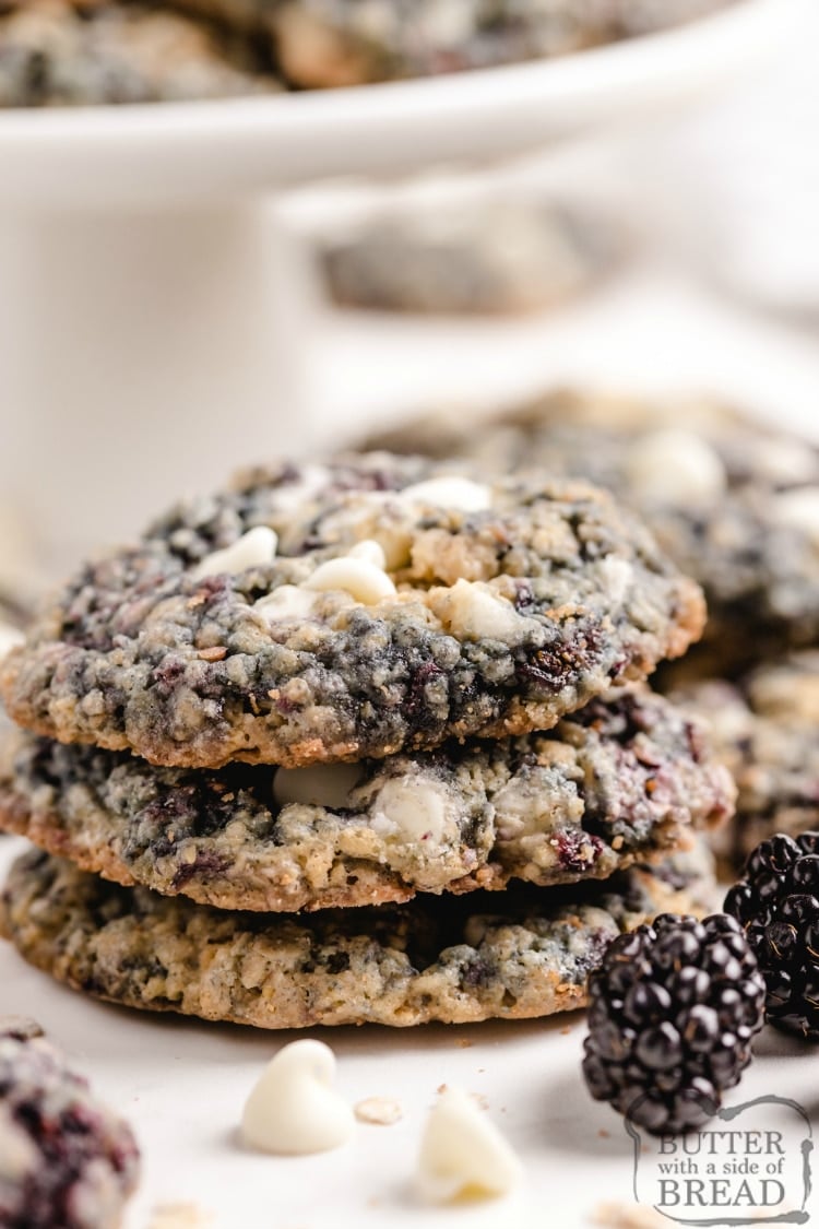 Soft and chewy oatmeal cookies with fresh blackberries