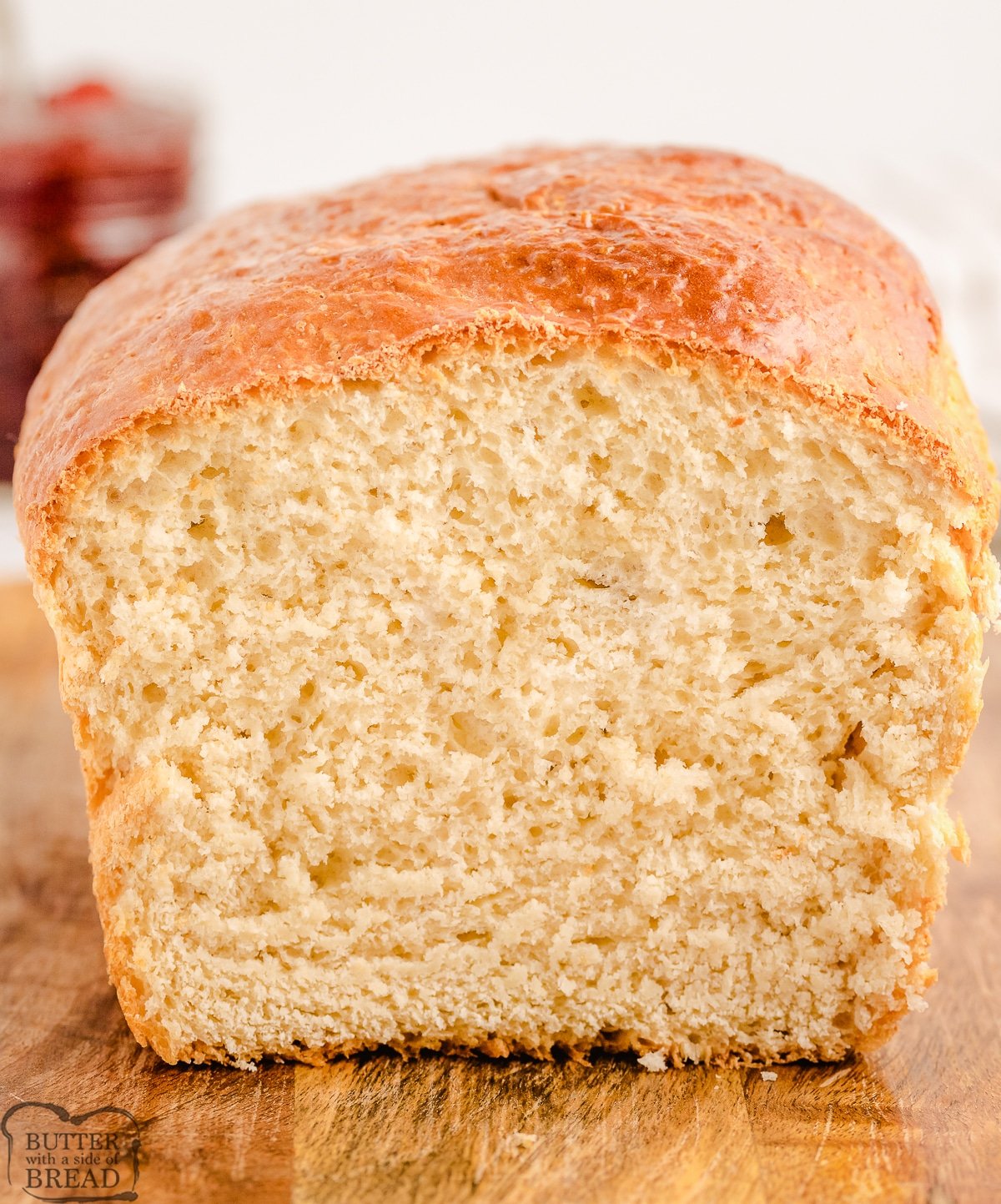 loaf of buttermilk bread cut in half