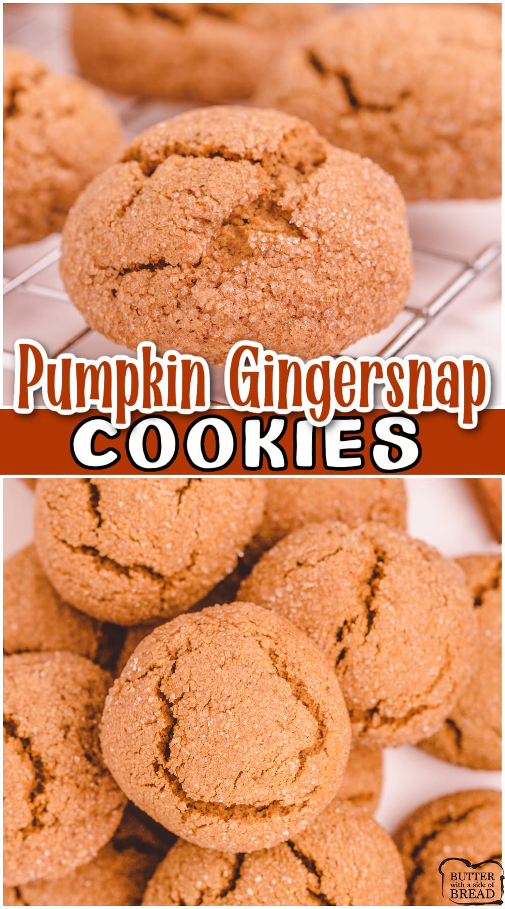 Soft Pumpkin Gingersnap Cookies are pumpkin cookies made with molasses, ginger & cinnamon. This pumpkin cookie recipe is a nice twist on a traditional treat, perfect for holiday baking.