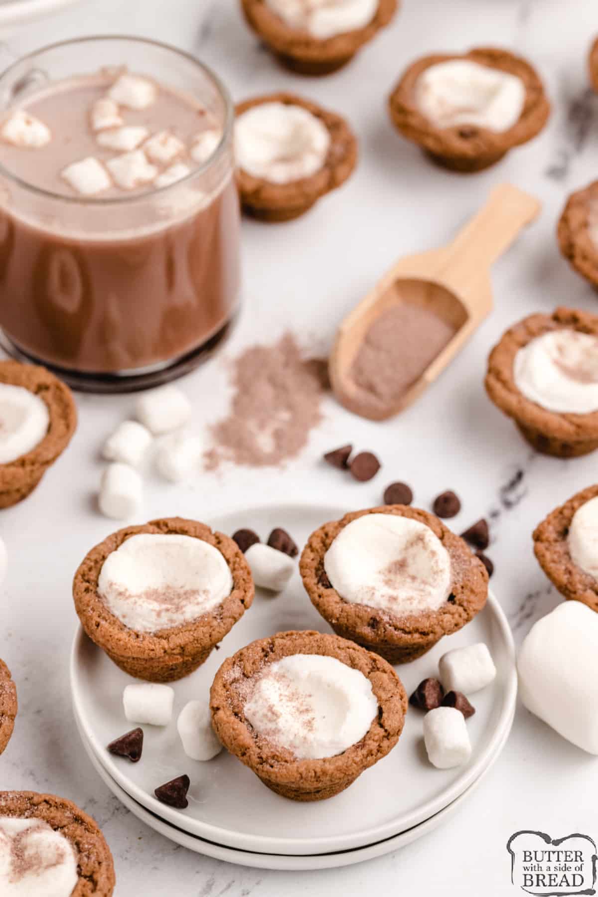 Cookie cups made with hot cocoa mix and marshmallows