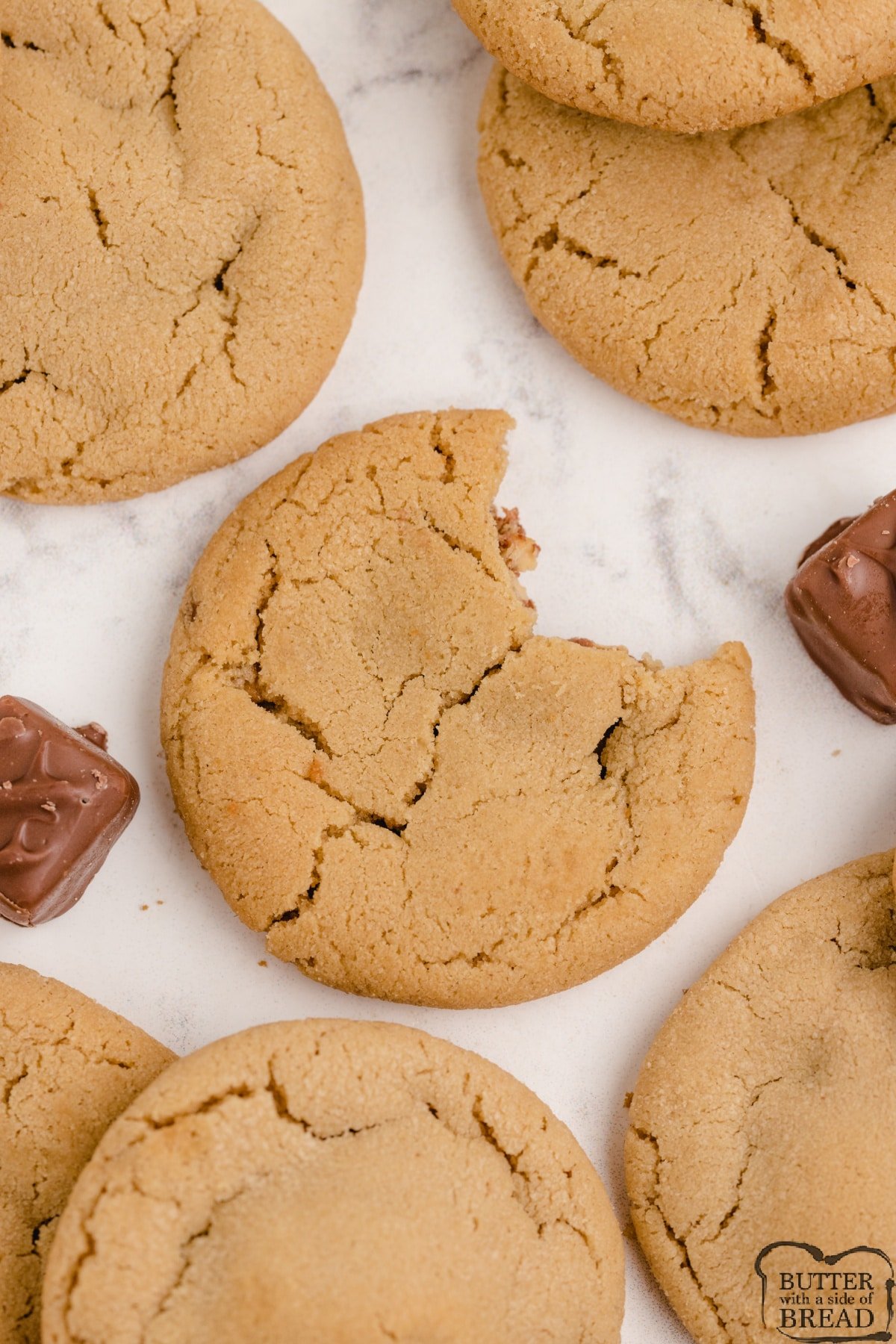 Peanut Butter Cookie recipe with Snickers in the center