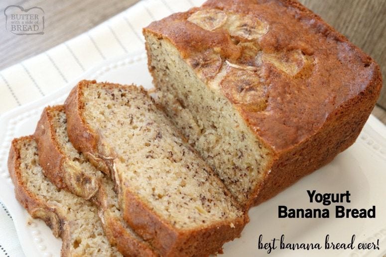 Yogurt Banana Bread is the BEST banana bread recipe ever! Made with yogurt and ripe bananas, it's super easy to make, light, moist & has the best flavor.