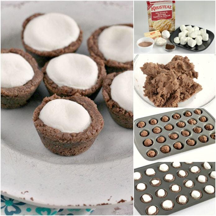 Hot Chocolate Marshmallow Cookie Cups are easily made with a sugar cookie mix, hot chocolate mix, marshmallows and a few other basic ingredients! The perfect winter treat!