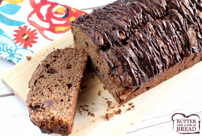 Triple Chocolate Quick Bread has melted chocolate and chocolate chips in the batter, plus a delicious chocolate drizzle on the top!