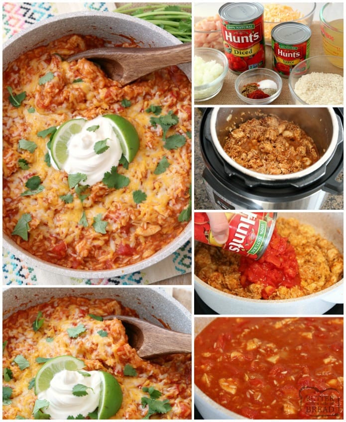 Cheesy Chicken & Spanish Rice is a quick & easy weeknight meal! Great flavor in this comforting One-Pot Spanish Rice recipe with added chicken and cheese. Can be made on the stove or in an Instant Pot!