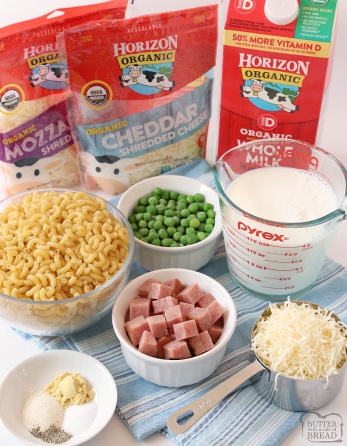 Macaroni and Cheese with Ham and Peas is a great weeknight family dinner! Creamy Homemade Macaroni and Cheese with two types of cheese made on the stove or in the Instant Pot. We added ham and peas to round out the meal!