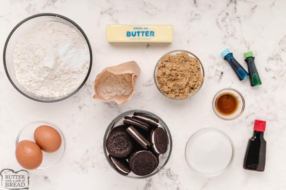 Ingredients in Mint Oreo Pudding Cookies