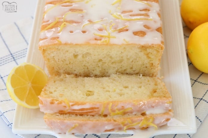 Yogurt Lemon Bread is made with tangy lemon yogurt & topped with a sweet lemon glaze. Incredible flavor and perfectly light & moist lemon bread recipe. The addition of yogurt to this lemon bread recipe is such a great idea as it keeps the bread moist and adds a nice delicate texture.