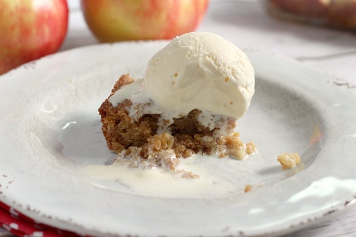Cinnamon Apple Snack Cake is made with graham cracker crumbs, chopped apples and just three other basic ingredients! This cake is so moist and delicious - no one will believe how easy it is to make!