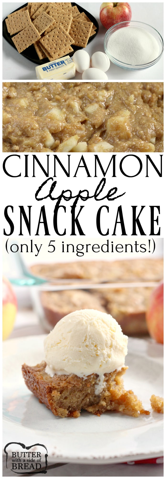 Cinnamon Apple Snack Cake is made with graham cracker crumbs, chopped apples and just three other basic ingredients! This cake is so moist and delicious - no one will believe how easy it is to make!