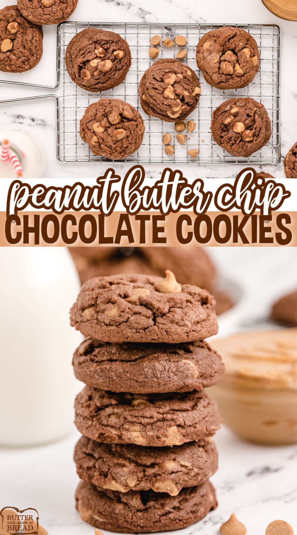 Chocolate Peanut Butter Chip Cookies made with chocolate pudding mix and Reese's peanut butter chips. Deliciously soft and chewy cookies with tons of chocolate and peanut butter flavor! 