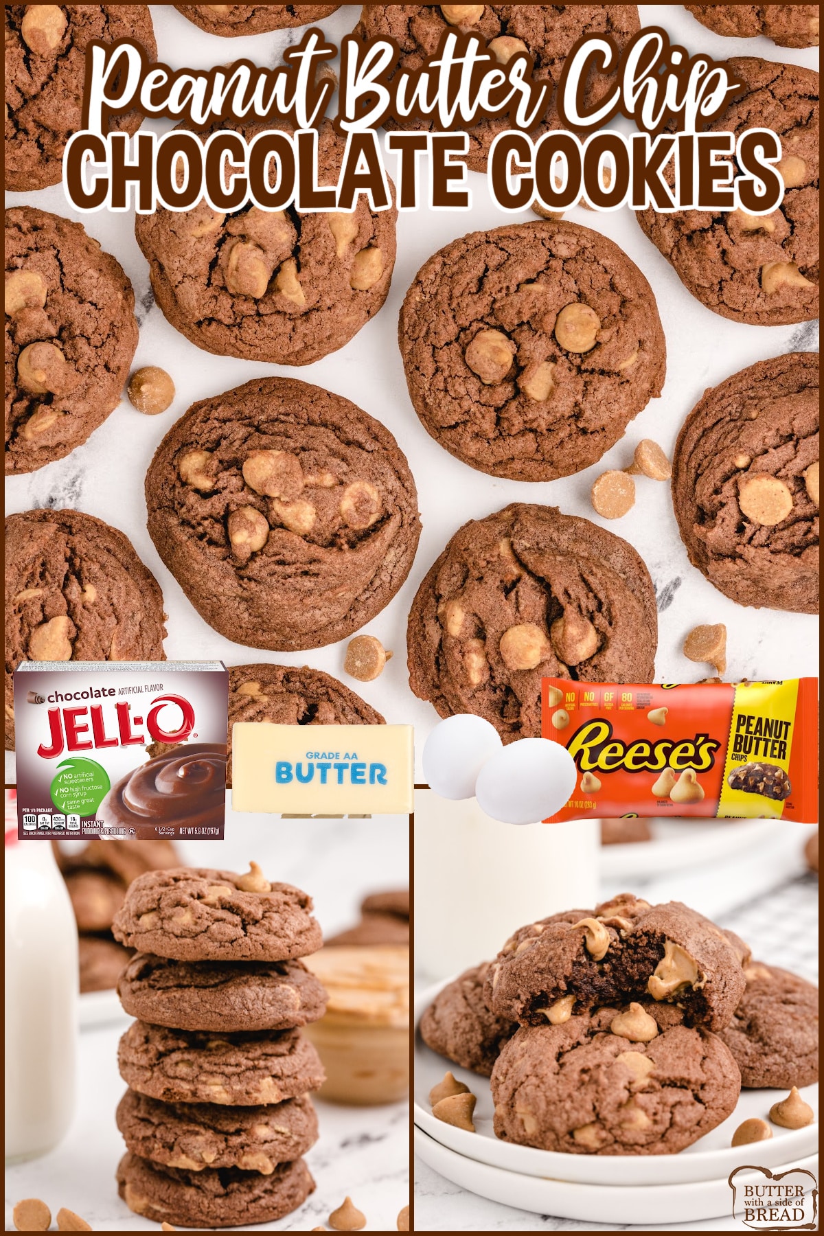 Chocolate Peanut Butter Chip Cookies made with chocolate pudding mix and Reese's peanut butter chips. Deliciously soft and chewy cookies with tons of chocolate and peanut butter flavor! 