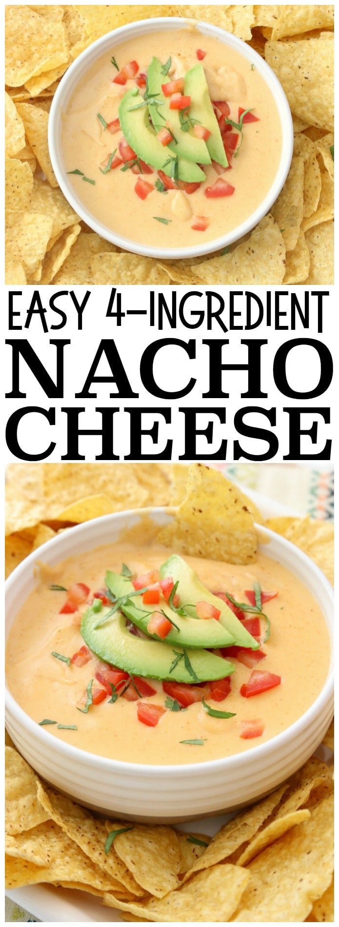 Easy Nacho Cheese sauce recipe with only 4 ingredients and is made in minutes! Smooth, creamy with great nacho cheese flavor, this appetizer recipe is perfect for parties, busy weeknight dinners and game day food!