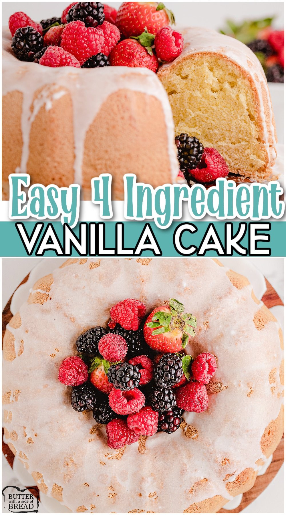 Homemade Vanilla Cake is the easiest homemade cake recipe you will ever make! Just 4 simple ingredients you likely already have on hand: sugar, eggs, flour, and vanilla.
