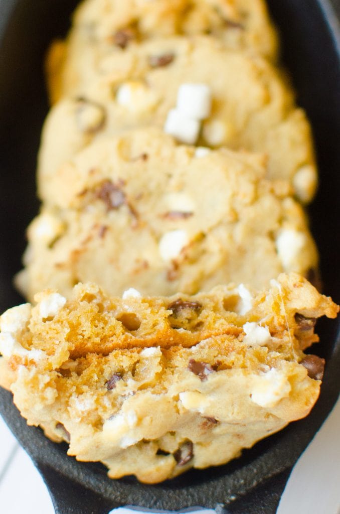 S'mores Cookies will take you right to the campfire! Graham Cracker crumbs, marshmallow bits, chocolate chips with just enough dough to hold it all together. You'll have s'mores right from your oven!