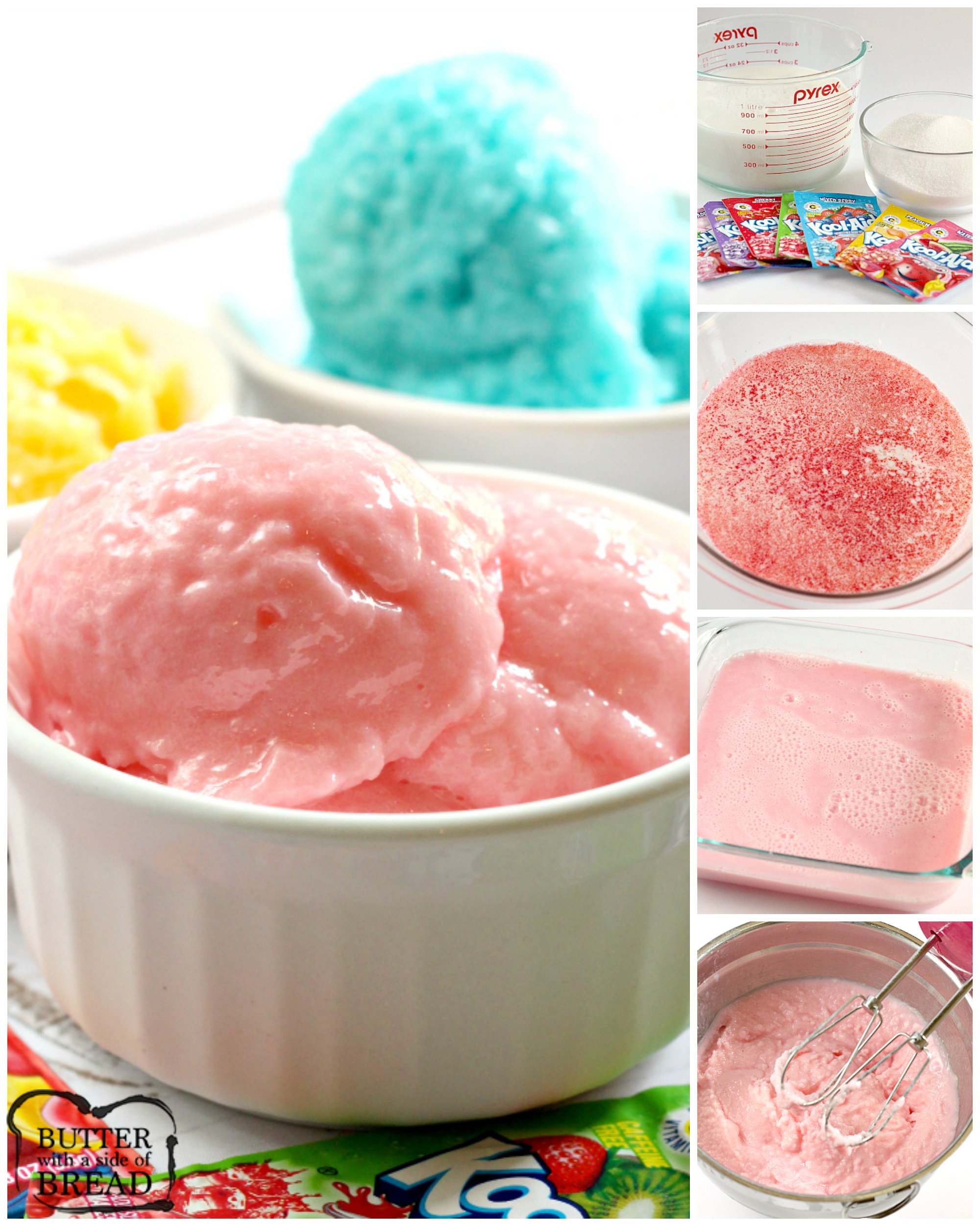 Easy Kool-Aid Sherbet is a delicious frozen treat that is made with only three ingredients! You can make strawberry sherbet, orange sherbet, watermelon sherbet - any flavor you want!