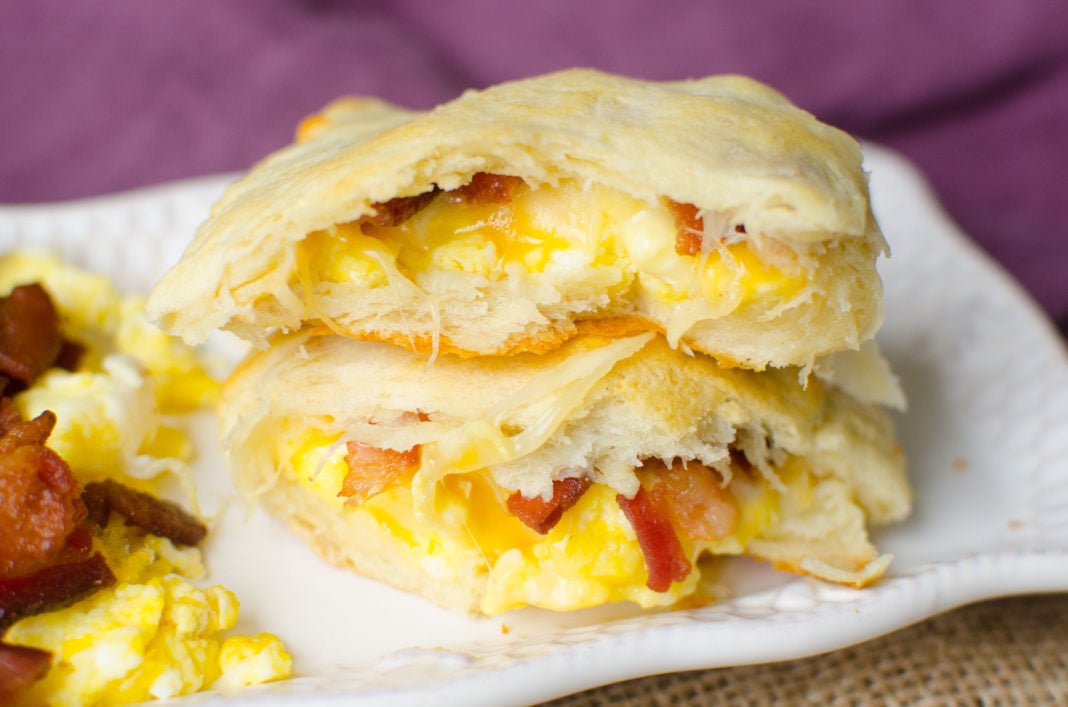 Eggs and Bacon inside of a dough pocket to make a easy breakfast in the mornings.
