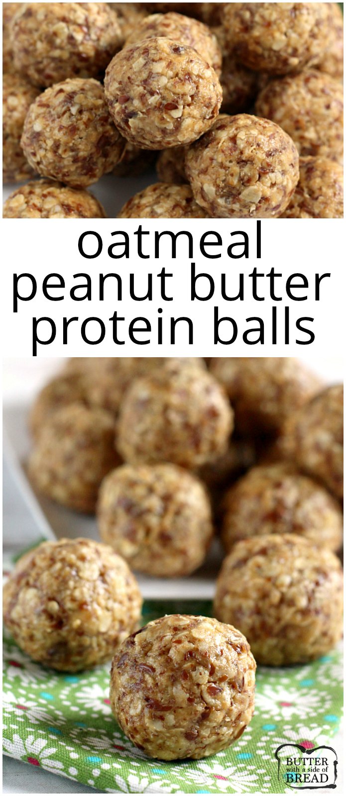 Oatmeal Peanut Butter Protein Balls are made with oats, peanut butter, honey, flaxseed, Rice Krispies, coconut oil and vanilla. These are healthy, filling and the tastiest protein ball recipe that I've ever tried!