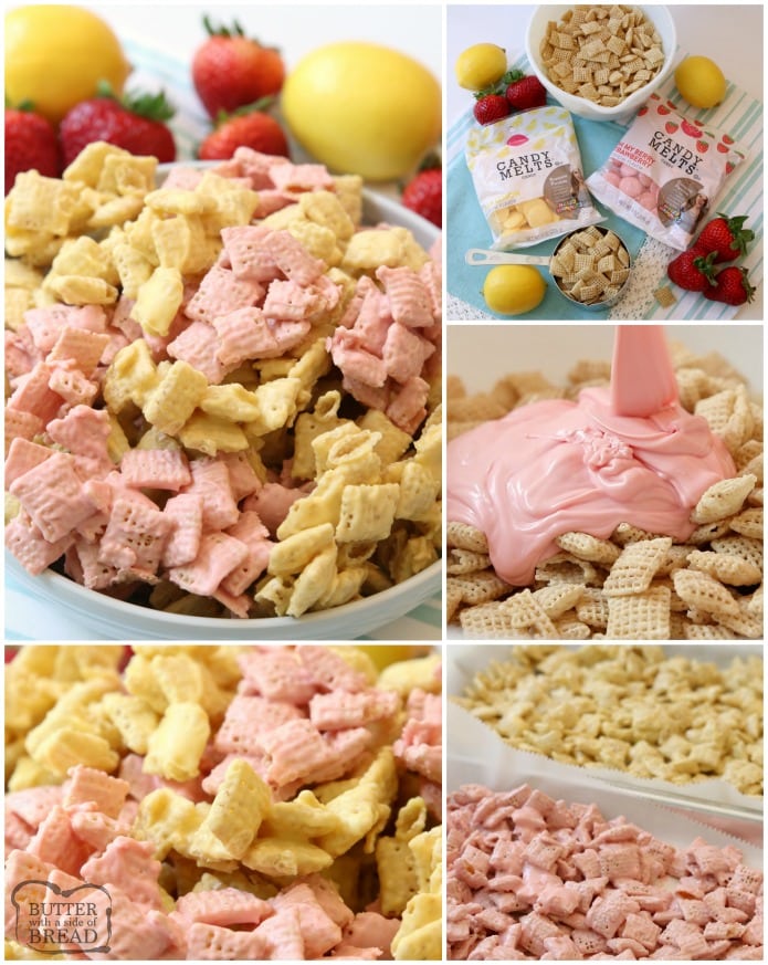 Strawberry Lemonade Chex Mix made easy in under 10 minutes with just 3 ingredients! Great flavor and everyone loves munching on this fun Chex Mix. Simple Chex mix recipe with strawberry lemon flavors perfect for any day that needs a little more fun!