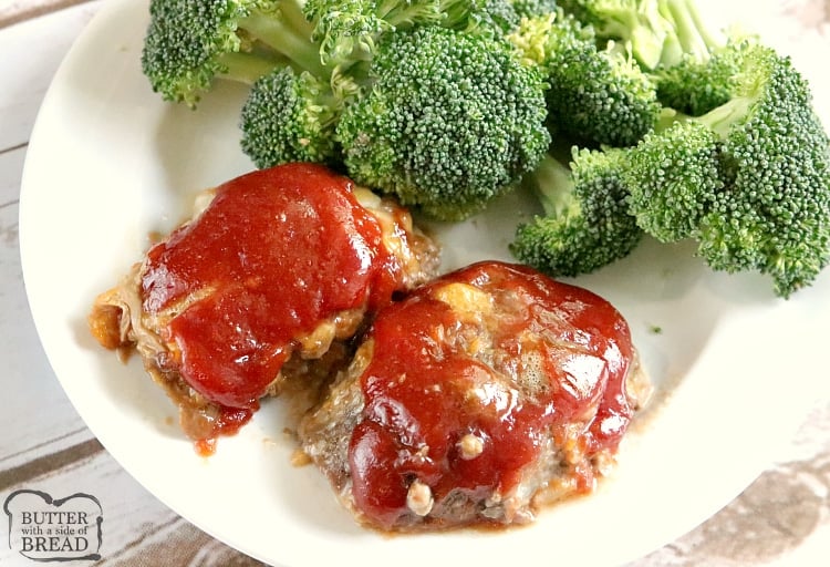 Mini Cheddar Meatloaves made with just 6 common ingredients in under an hour! Mini Meatloaf is so easy to make- just shape and top with our special 3 ingredient sauce and bake. This meatloaf recipe is gluten free, low in carbs and absolutely delicious!