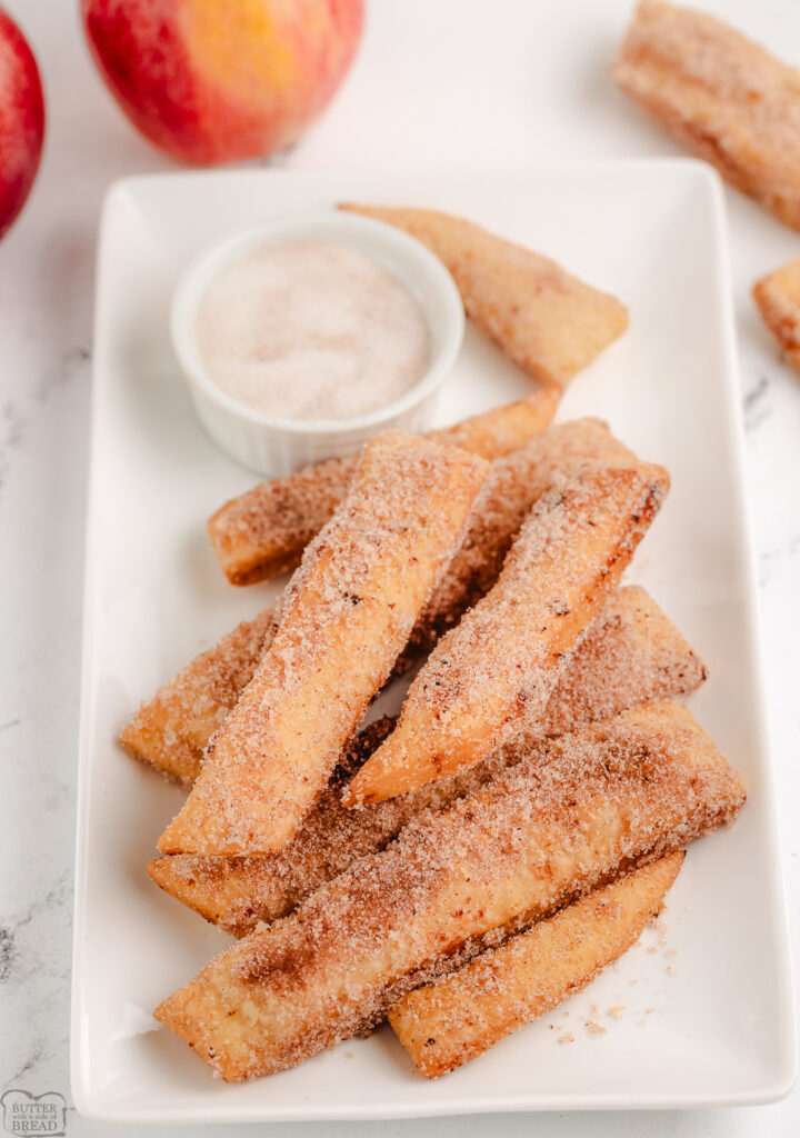 tray of apple pie fries