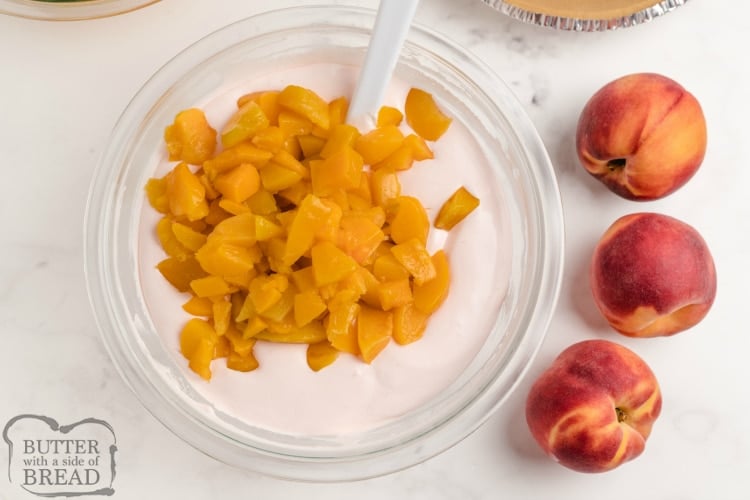 Adding fresh peaches to no-bake peach pie recipe