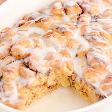 serving up some cinnamon roll casserole