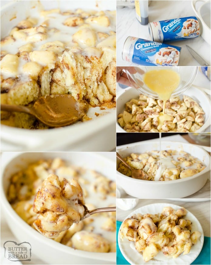 Cinnamon Roll French Toast Casserole is a quick, easy breakfast that everyone loves!  This baked French Toast bake is perfect for brunch or holidays. Refrigerated cinnamon rolls make this recipe easier than ever!