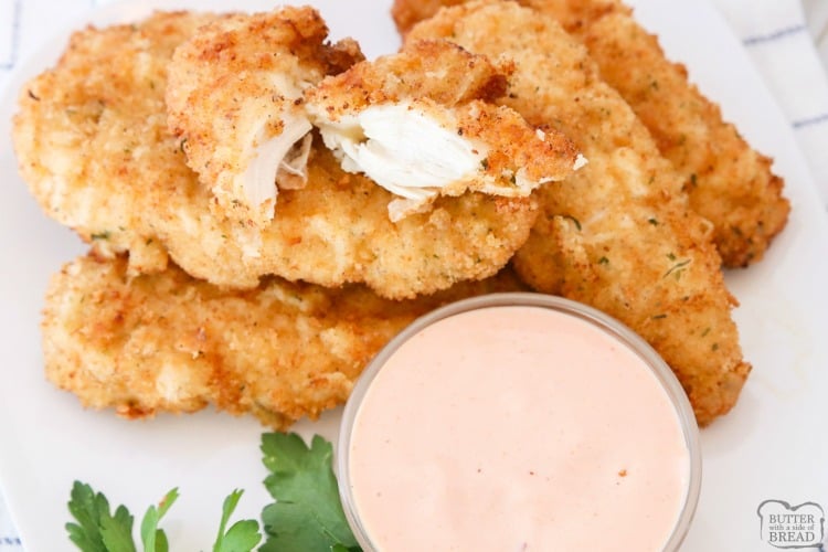Best Chicken Tenders recipe for tender, juicy & flavorful chicken. Two simple tips to take your chicken strips from good to great! Shows how to make chicken tenders from scratch! how to make chicken tenders